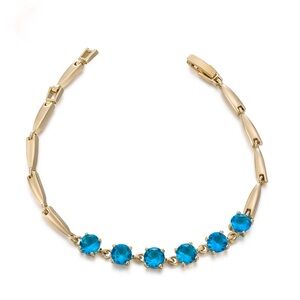 Blue Crystal Bracelet 14k Gold Plated Luxury Jewelry